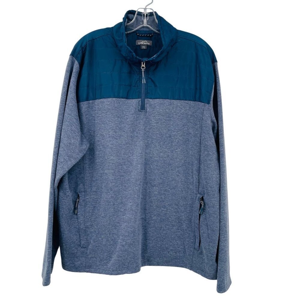 Eddie Bauer Mixed Media 1/4 Zip Pullover Jacket Mens XXL Blue Dusted Indigo